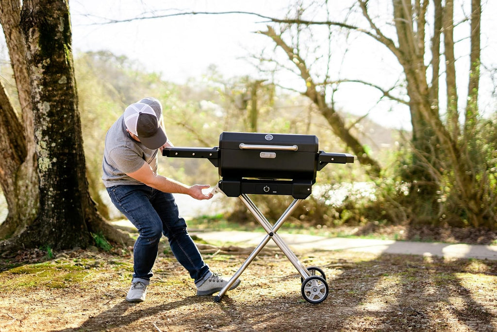 Masterbuilt® Electric Portable Charcoal Grill and Smoker with SteadyTemp Analog Temperature Control, Collapsible Cart and 200 Cooking Square Inches in Black, Model MB20040722