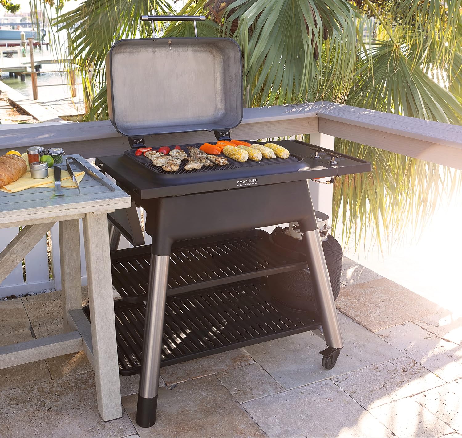 Everdure FORCE 2 Burner Gas Grill, Liquid Propane Portable BBQ Grill with Die-Cast Aluminum Body and Fast-Ignition Technology, 388 Square Inches of Grilling Surface, Adjustable Height, Matte Black