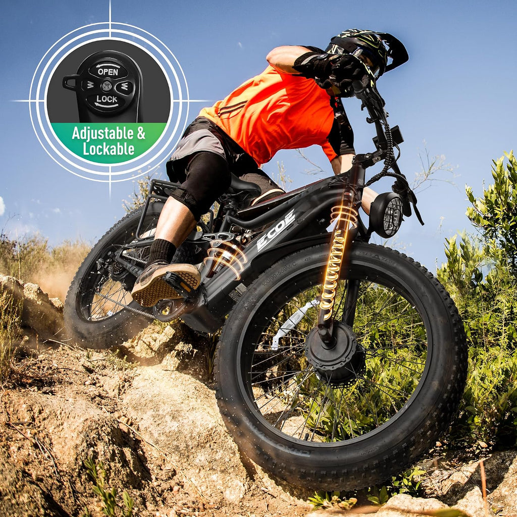 EcoE 7000/9000W Dual Motor Electric Bike for Adults 52MPH Charge Voltage 63 V32A, 26x4 Fat Tire All Terrain Ebikes, Full Suspension E Bike, SHM 7-Speed Gear Electric Bicycle