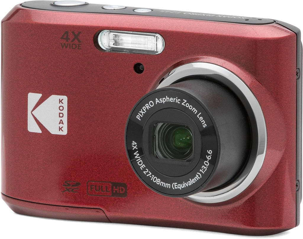 Kodak PIXPRO FZ45 16MP Digital Camera 4X Optical Zoom 27mm Wide Angle 1080P Full HD Video 2.7' LCD Camera (Red) + 64GB Card and Reader + Case + Memory Wallet + Tripod + Cleaning Bundle