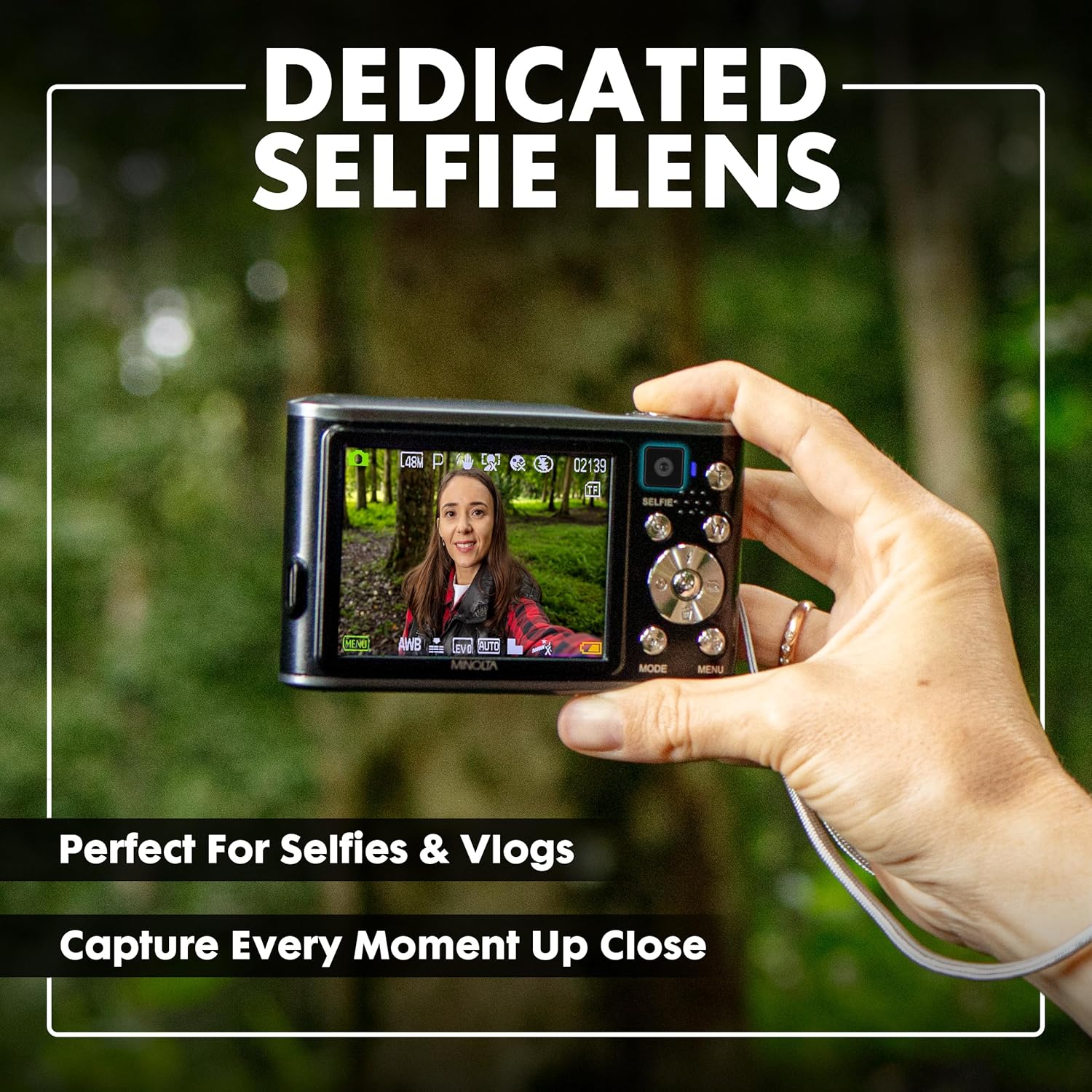 Minolta 48MP Digital Camera with Rear Selfie Lens – 4K Ultra HD Video, 2.8' LCD Screen, 16X Digital Zoom, Autofocus, Slow Motion, Time Lapse, Filters, Scene Modes, 32GB Card Included (Silver)