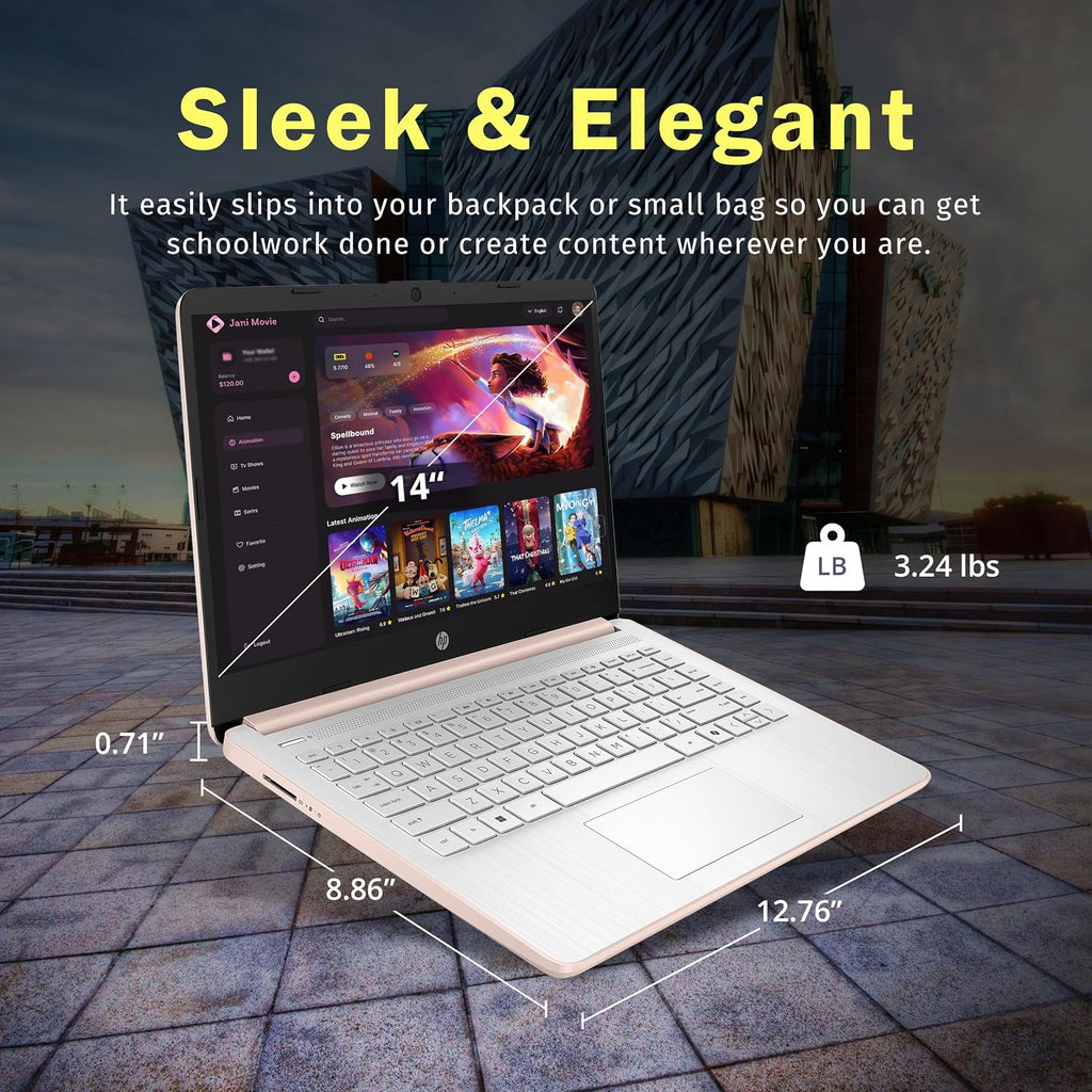 HP Stream 14' HD BrightView Laptop, Intel Celeron N150, 16GB RAM, 288GB Storage (128GB UFS + 160GB Docking Station Set), Intel UHD Graphics, 720p Webcam, Wi-Fi, 1 Year Office 365, Win 11 S, Gold