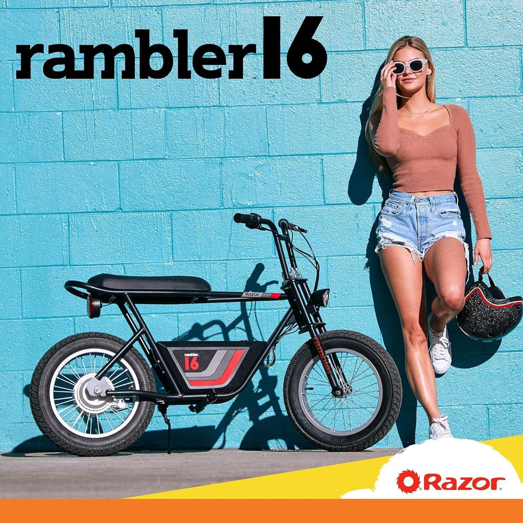 Razor Electric Bike for Ages 18+, 220 lb Max Weight, Black, w/ 350W Motor, 16' Tires & 36V Battery, Up to 15.5 MPH, Rambler 16 – Rechargeable Minibike for Teens and Adults
