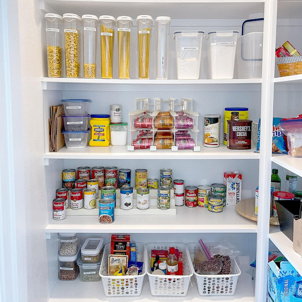 FIFO Can Tracker 4-Pack - 3-Tier Rotating Food Can Organizer for Pantry, Expandable Soda Can Storage for Kitchen, Holds 54 Cans of Food or Soda
