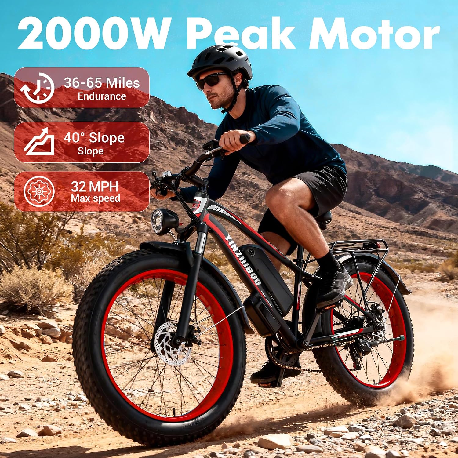 Electric Bike for Adults, 2000W Peak Motor E Bikes, 26' Fat Tire Electric Mountain Bike, 32 MPH Electric Bicycle, 48V 17.5Ah (840Wh) Removable Battery, UL2849 Certified