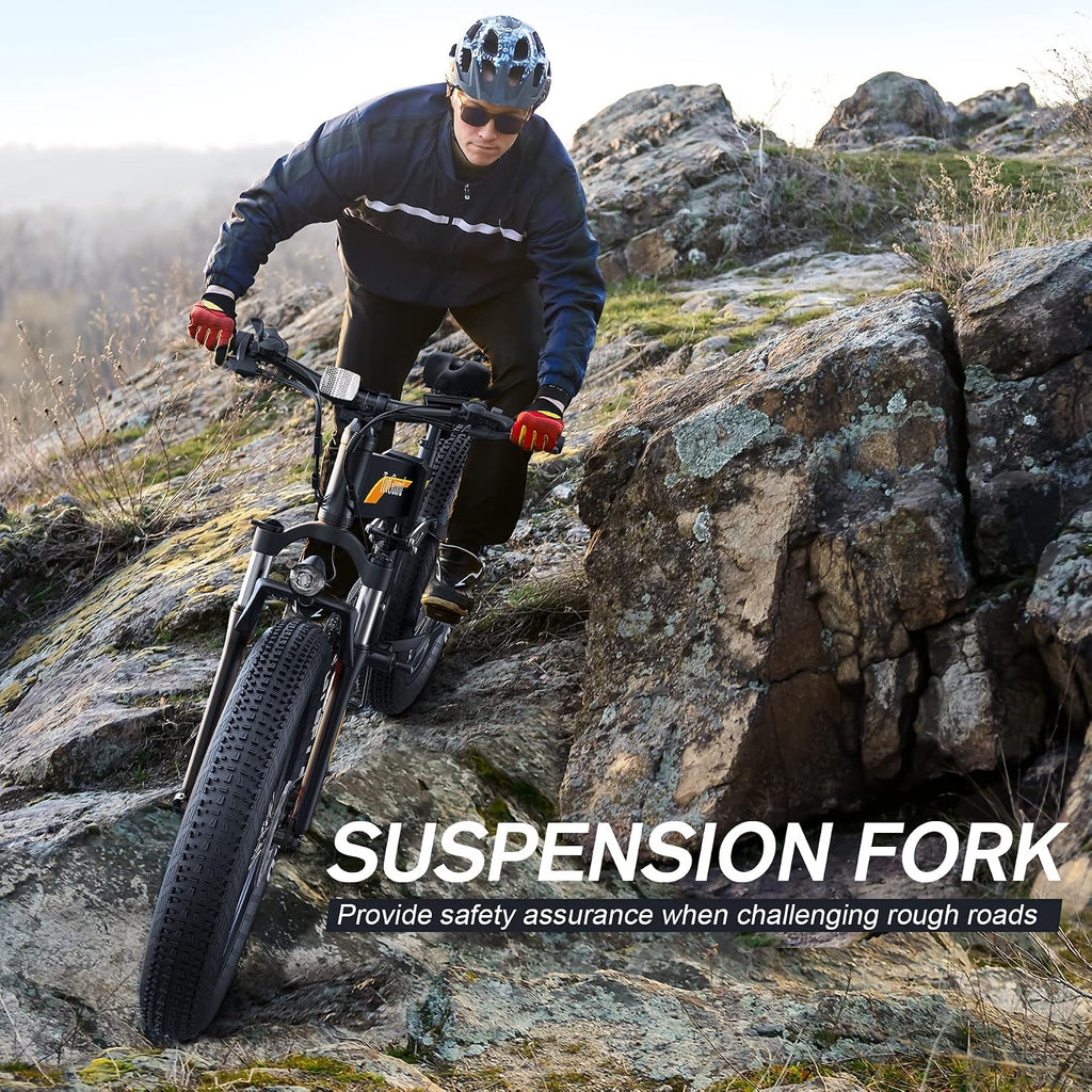 Wooken 26' x4.0 Fat Tire Electric Bike, Folding Electirc Bike for Mountain Commuter, 500W Motor 19.8 MPH, Ebikes for Adults with 48V/10.4Ah Removable Battery, Suspension Fork, 21 Speed Ebike