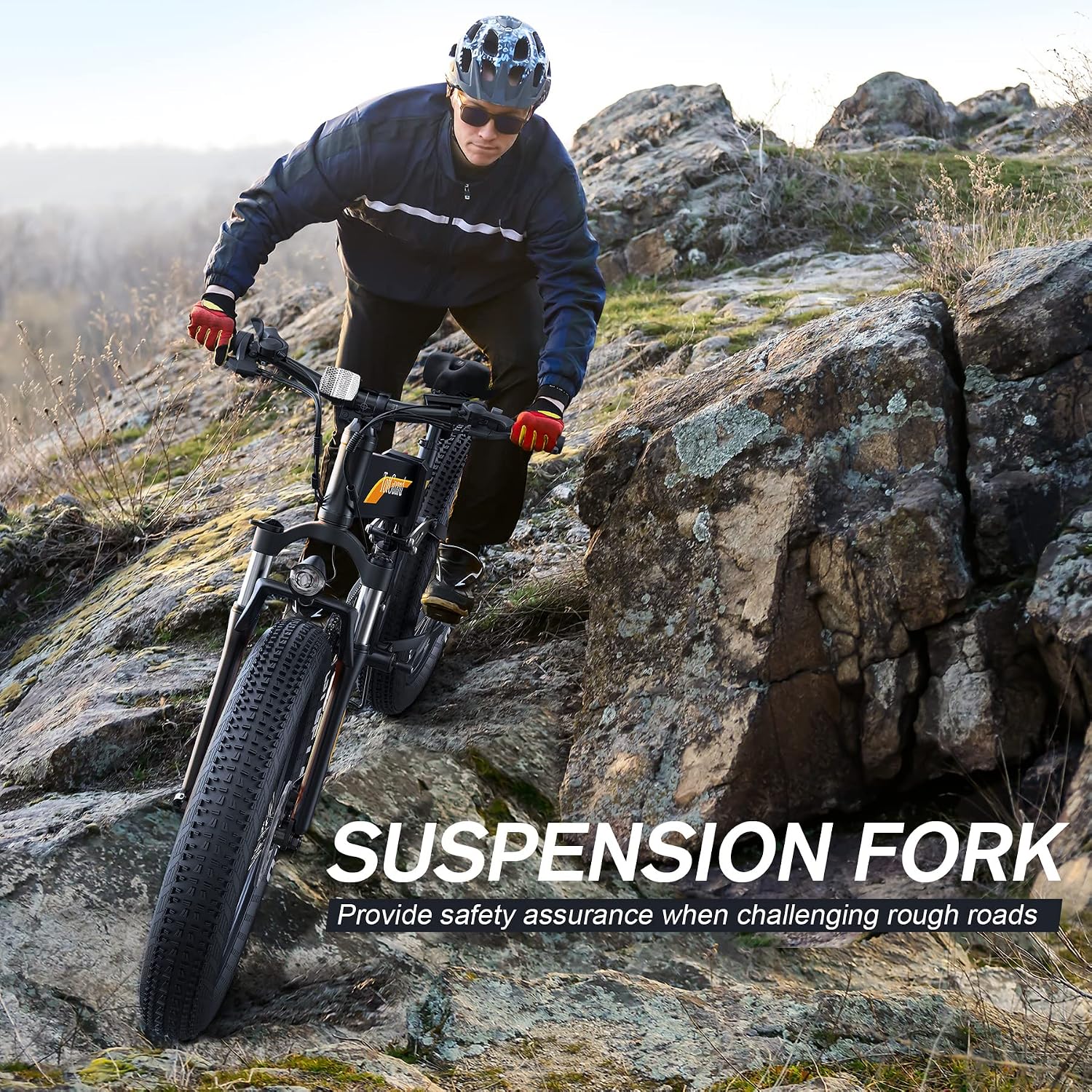 Wooken 26' x4.0 Fat Tire Electric Bike, Folding Electirc Bike for Mountain Commuter, 500W Motor 19.8 MPH, Ebikes for Adults with 48V/10.4Ah Removable Battery, Suspension Fork, 21 Speed Ebike