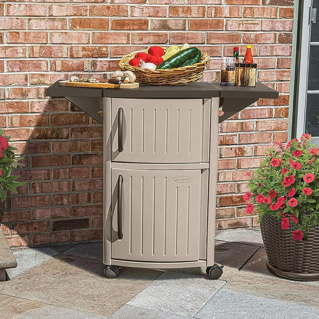 Suncast Outdoor Grilling Prep Station Table with Storage, Taupe/Brown