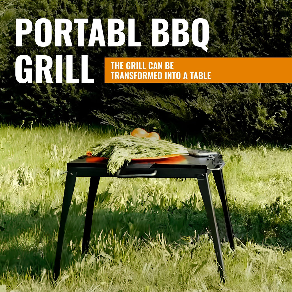 CKG Portable Charcoal Grill Heavy Duty Folding Mangal BBQ Outdoor Grill for Kabab, Shashlyk, Camping Portable Grill for Travel, 6 Skewers (Skewers not included in set) 2 mm Metal Thickness