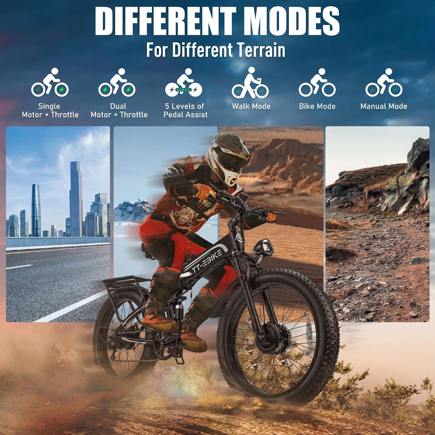 9000W Dual Motor Electric Bike for Adults 42MPH with 60V30A, 26x4 Fat Tire All Terrain Ebikes, Full Suspension E Bike, SHM 7-Speed Gear Electric Bicycle ebike-9000w (9000W60V30A 42MPH)