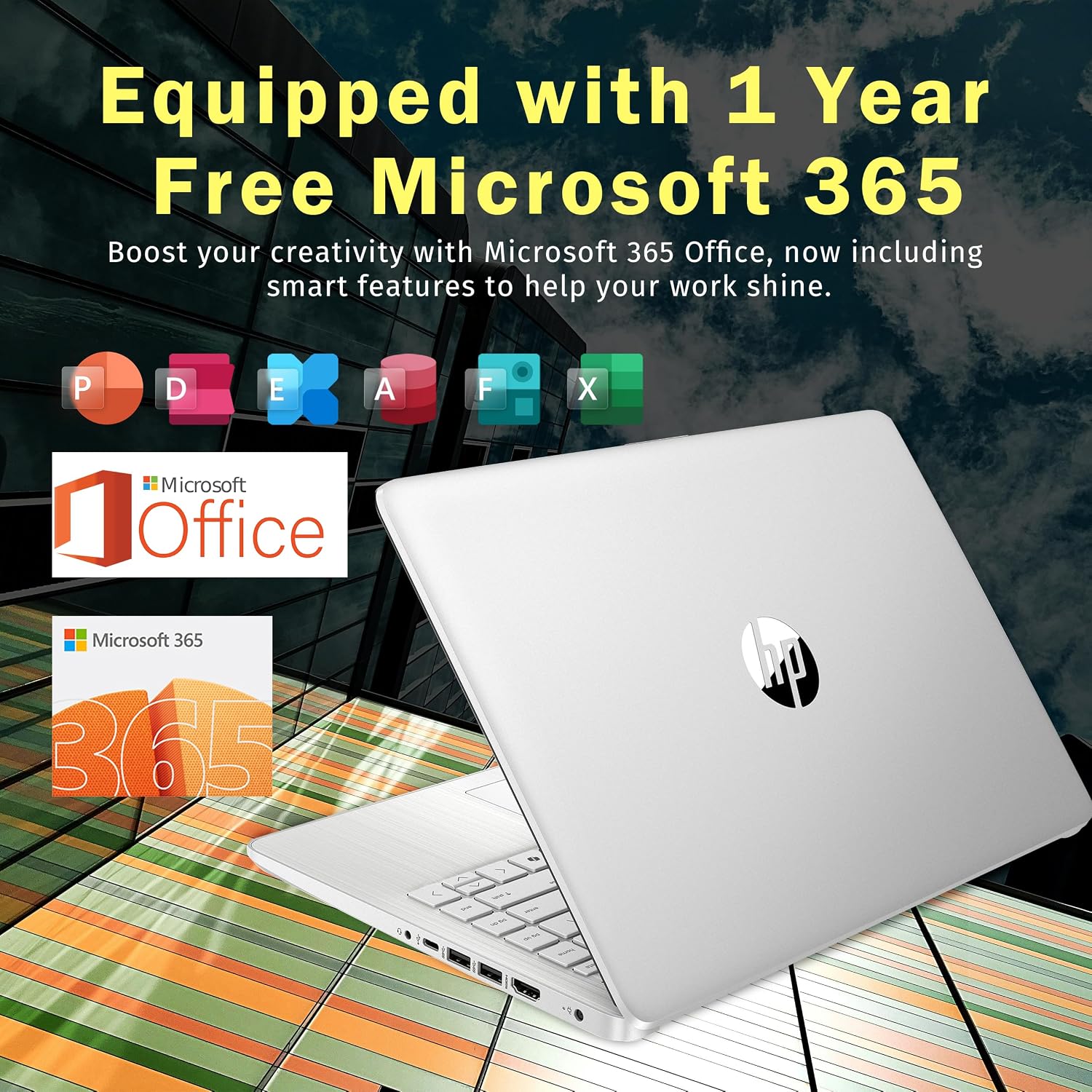 HP Stream 14' HD BrightView Laptop, Intel Celeron N150, 16GB RAM, 288GB Storage (128GB UFS + 160GB Docking Station Set), Intel UHD Graphics, 720p Webcam, Wi-Fi, 1 Year Office 365, Win 11 S, Silver