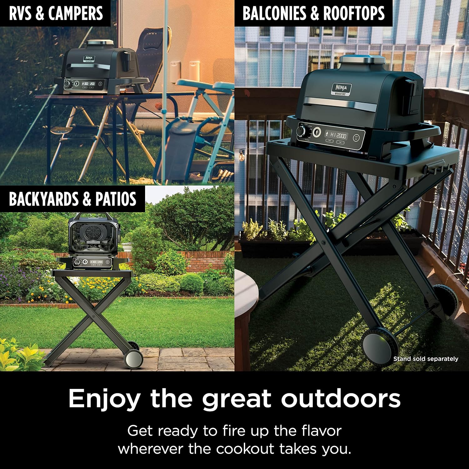 Ninja OG751 Woodfire Pro Outdoor Grill with Built-In Thermometer, 7-in-1 Master Grill, BBQ Smoker&Outdoor Air Fryer plus Bake,Roast, Dehydrate,&Broil,Woodfire Technology,with All Purpose Blend Pellets