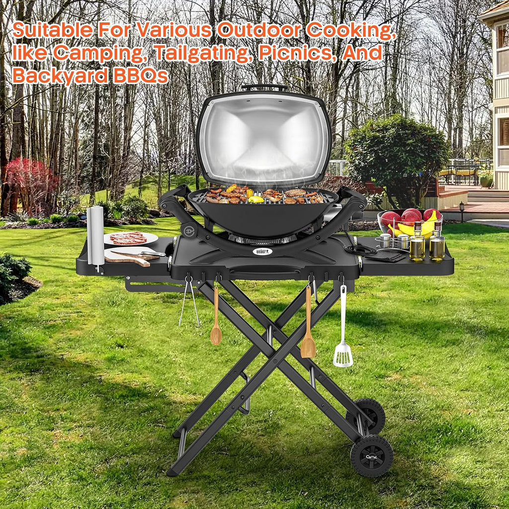 Grill Stand for Ninja Woodfire OG701, OG850, OG951, Portable Foldable Grill Table with Wheels & Side Shelf, 51' Large Space BBQ Table for Weber, Blackstone Griddle, Ooni Pizza Oven Accessories