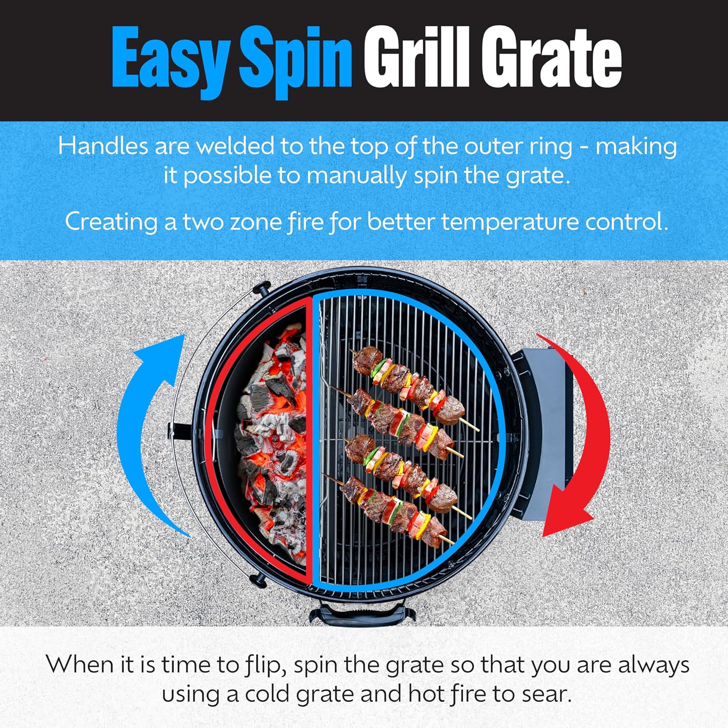 SnS Grills Slow 'N Sear Travel Kettle, 2-Zone Cook Charcoal Basket and Easy Spin 18' Grate - Portable Charcoal Grill for BBQ Cooking - Travel Kettle 18'