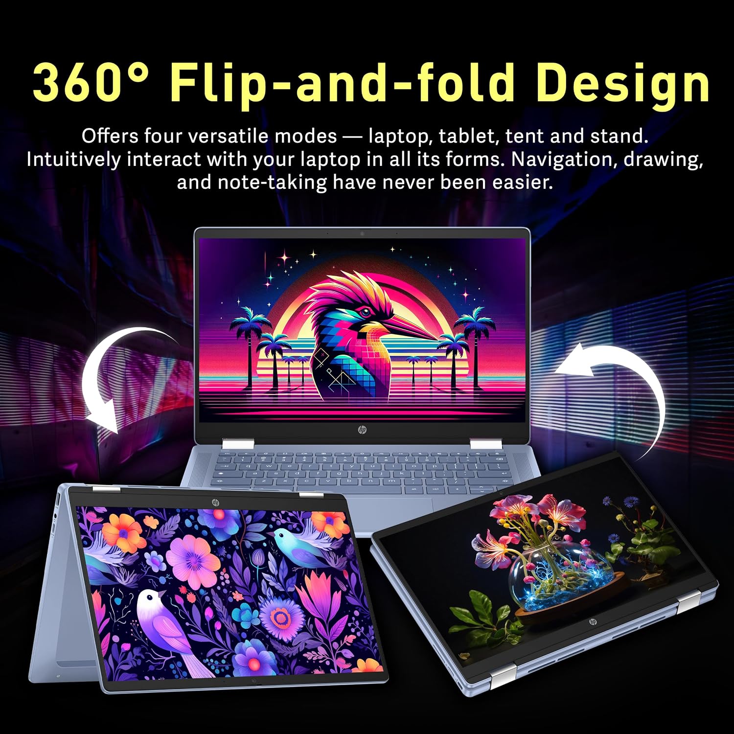HP Chromebook x360 14' HD Touchscreen Laptop, Intel N200 Processor, 4GB RAM, 288GB Storage(128GB SSD+160GB Docking Station Set), Intel UHD Graphics, Webcam, Bluetooth, Wi-Fi 6, Chrome OS, Blue