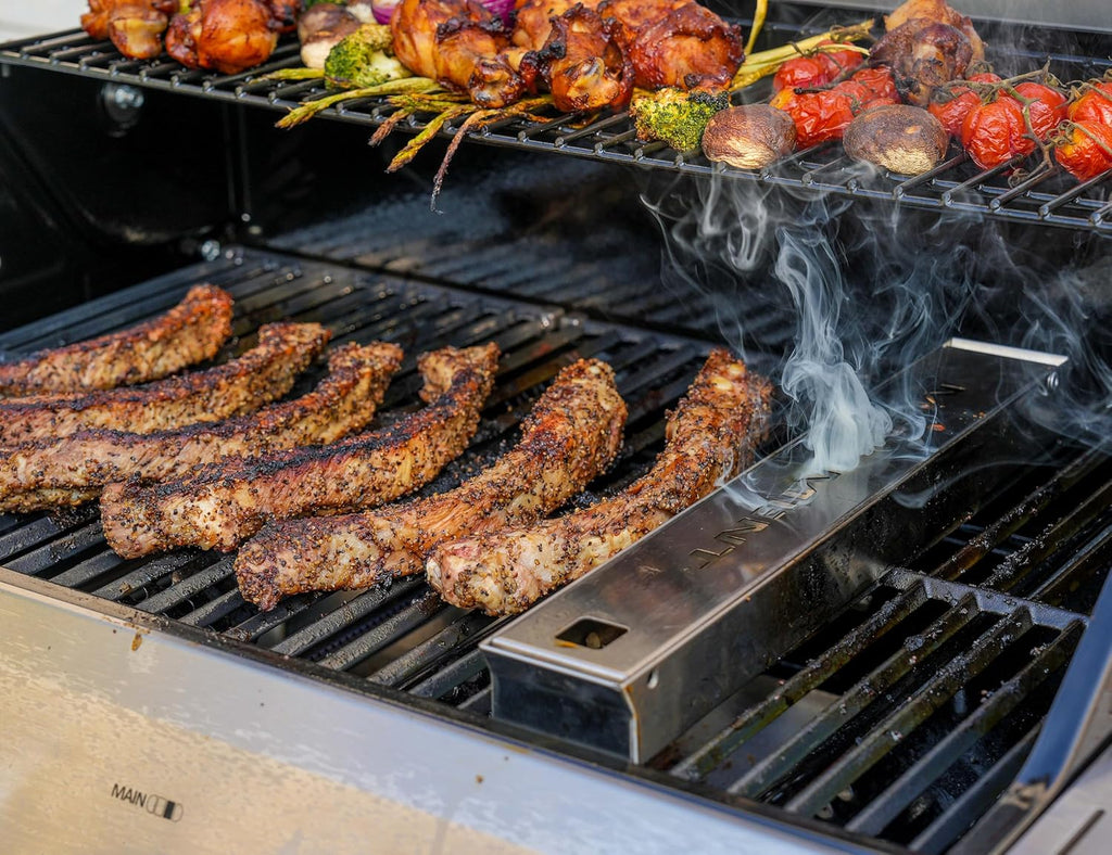 Monument Grills Larger 4-Burner Propane Gas Grills Stainless Steel Cabinet Style with Infrared Side Sear Burners & Side Burners with Smoke Box(2 items)