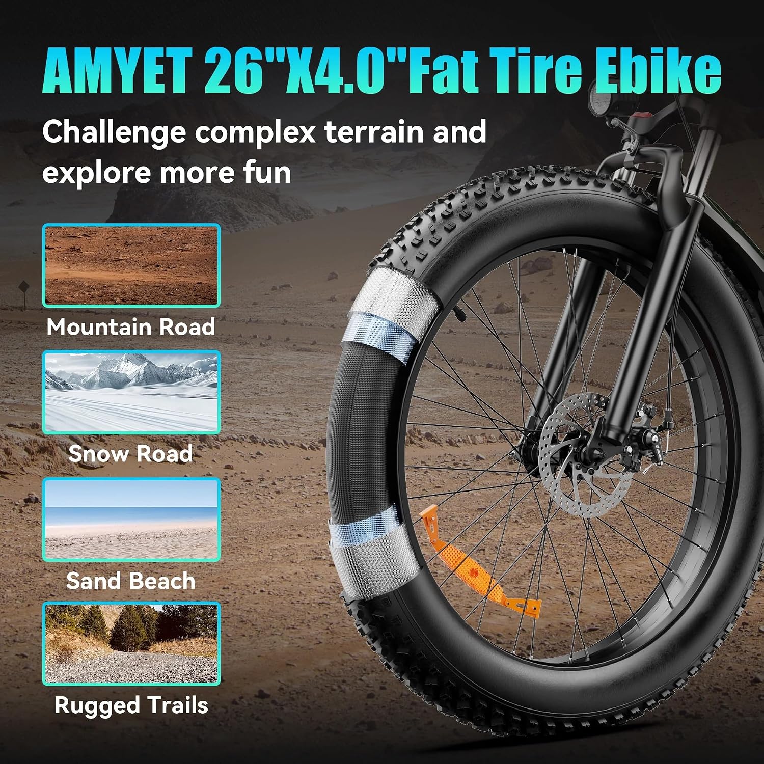 AMYET EB26 Electric Bike for Adults Peak 1500W Electric Bicycle 48V 15AH (720WH) Battery Electric Bike 26' Fat Tire Mountain 28mph 7 Speed Gears Ebike with UL 2849 Certified