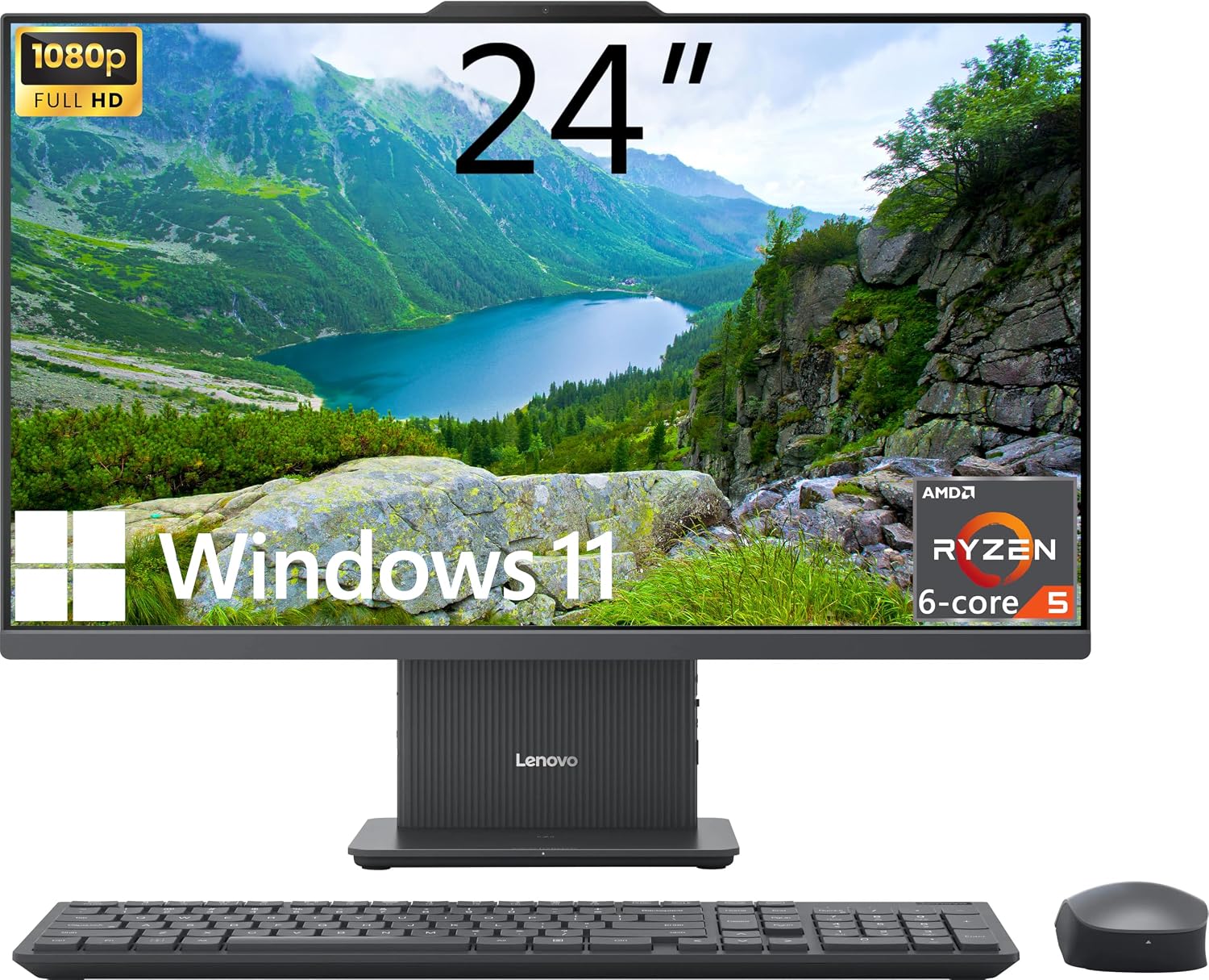 Lenovo IdeaCentre All-in-One Desktop Computer, 24' FHD Display, 6-core AMD Ryzen 5 7535HS, 32GB DDR5, 1TB SSD, Wi-Fi 6, HDMI in&Out, Wireless KB&Mouse, Windows 11 Home