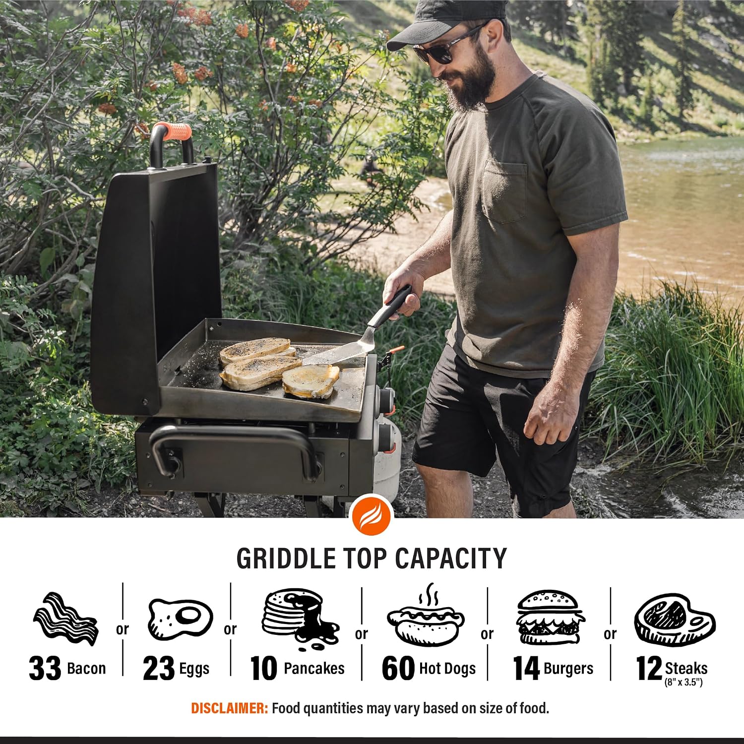 BLACKSTONE 22' On The Go Scissor-Leg Griddle with Two Burners -Stainless Steel Gas Griddle with Hood, Wheels, Side Shelf –Heavy Duty Outdoor Stainless Steel Griddle for Backyard, Patio Camping –1935
