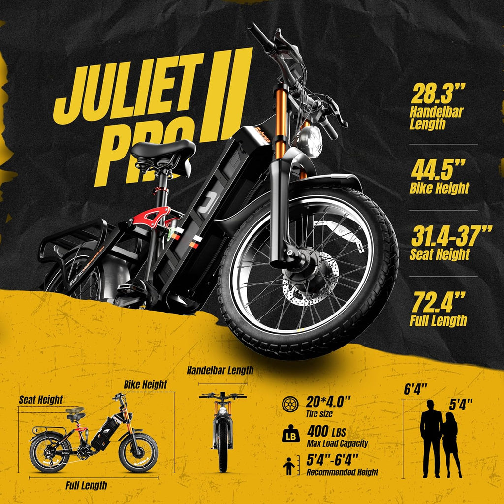 eAhora Juliet Pro 2/Juliet 2/Juliet Electric Bike for Adults 43Mph Peak 5400W/1700W/1200W Dual Motor Ebike 60V-52V 70Ah-60Ah 200+Miles Long Range Fat Tire Full Suspension Mountain Bike, E Bike