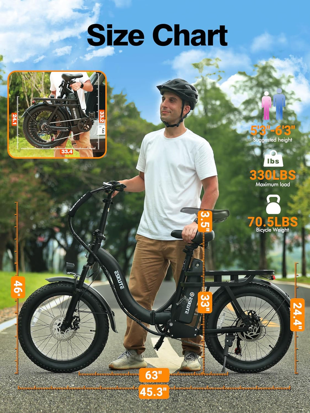 1200W Peak Folding Electric Bike for Adults, 28MPH 48V 10.4Ah Removable Battery, 55-Mile Range, 20'x3' Fat Tire, Step-Thru Ebike with Basket 7-Speed – Commuter E-Bike