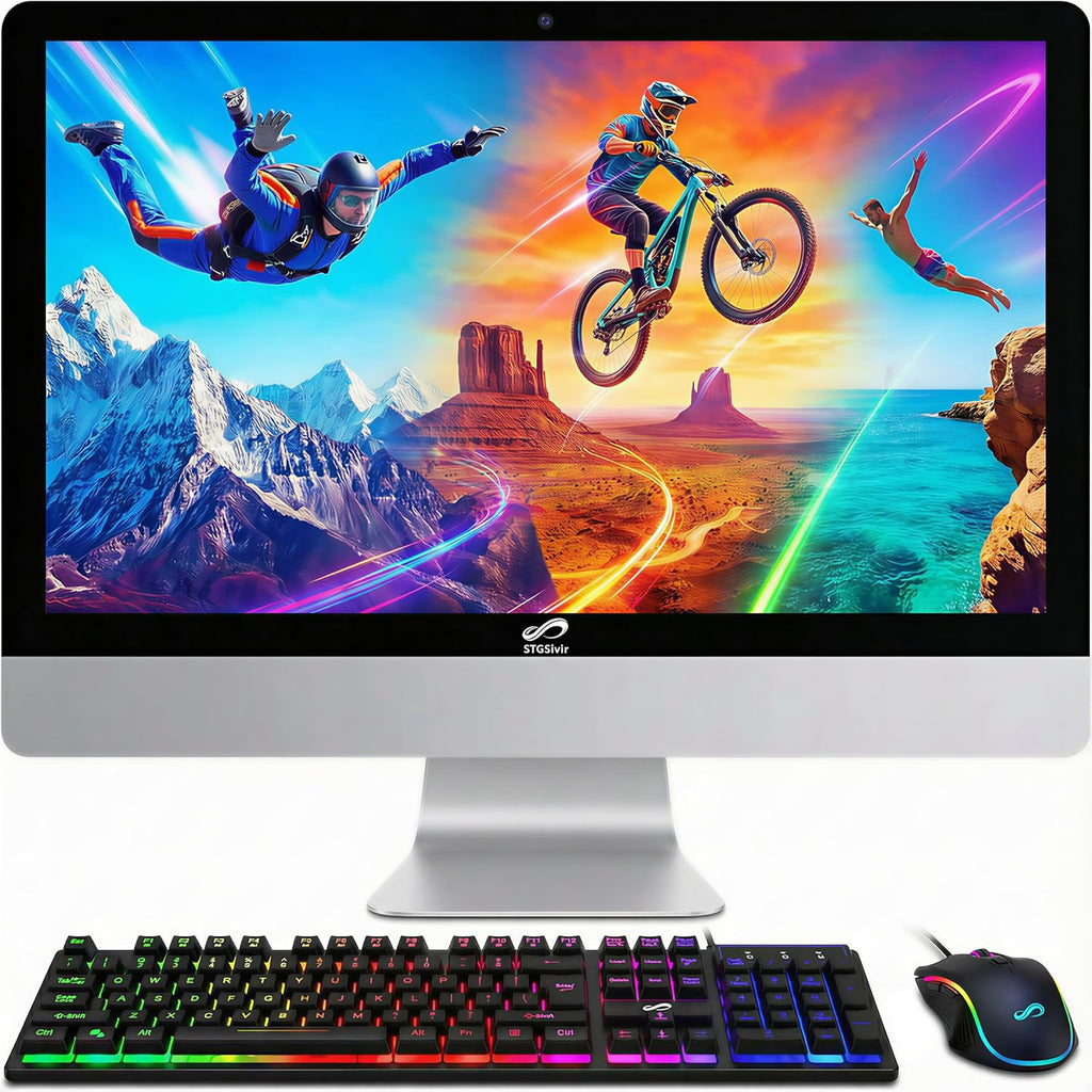 STGSivir All in One Desktop Computer, 22 inch FHD Display, Intel Core i7 up to 3.9G, 16G RAM, 1T SSD, WiFi, BT 5.0, RGB Keyboard & Mouse, Windows 11 Home
