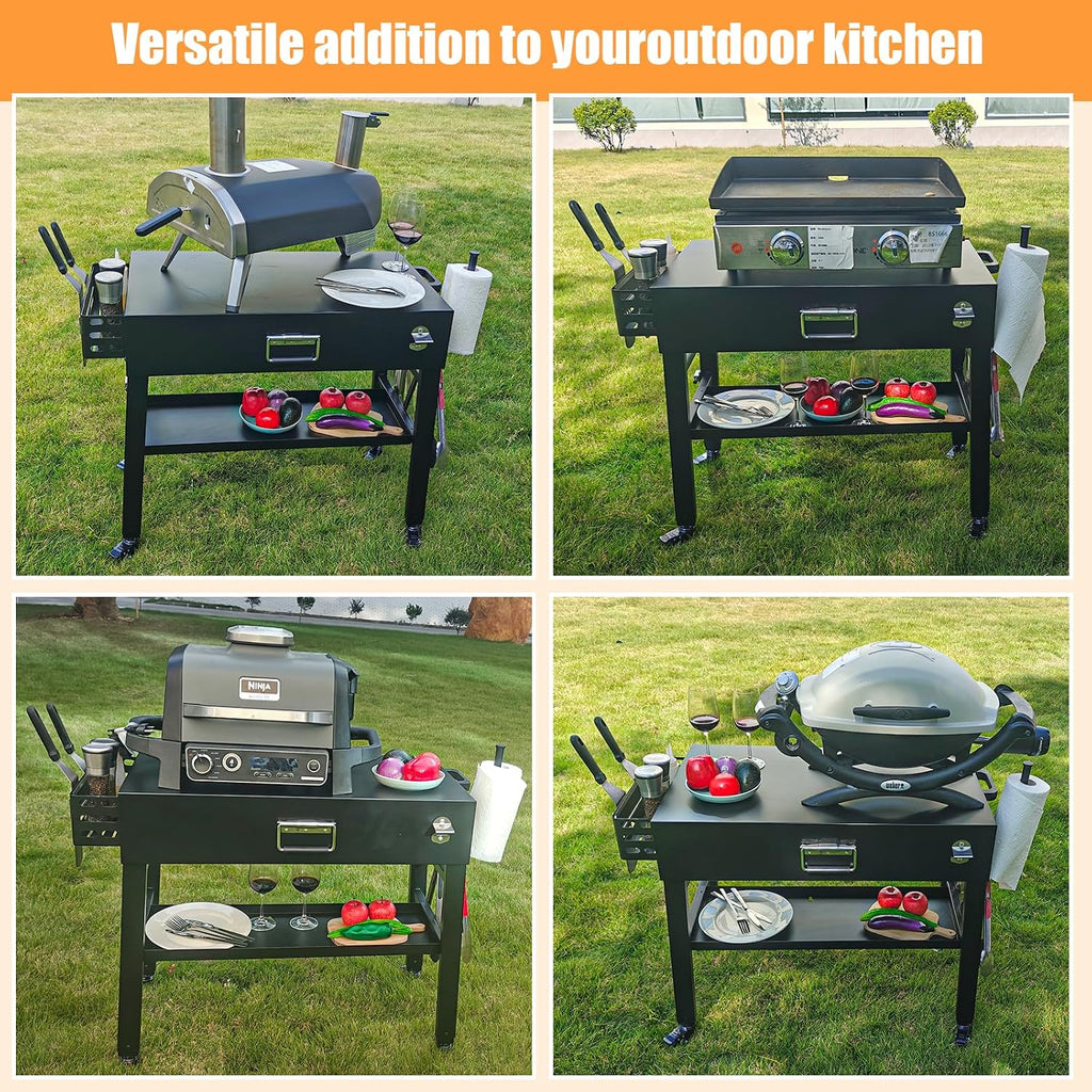 28' and 34' Upgrade Height & Quick-Fold Portable Grill Cart for Ninja Woodfire (OG700 Series), MO201 OO101 Pizza Oven, Blackstone 17'/22' Griddle – Outdoor Ninja Grill Stand with 4 Swivel Wheels