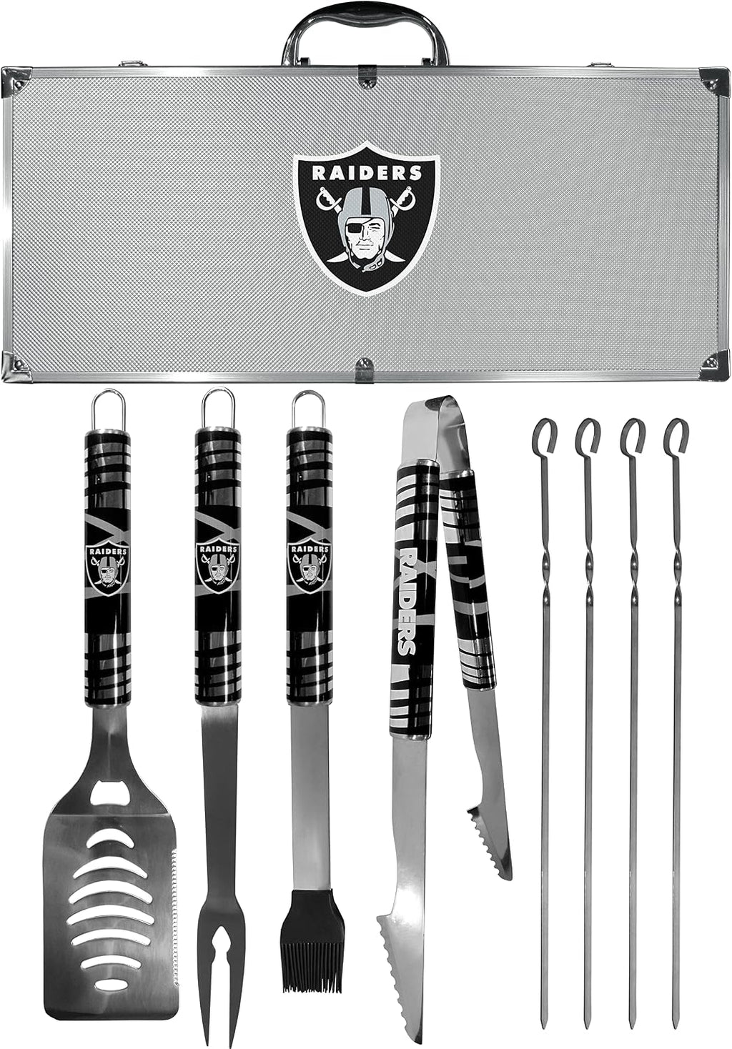NFL Siskiyou Sports Fan Shop Las Vegas Raiders Steel Tailgater BBQ Set w/Case 8 piece Gray