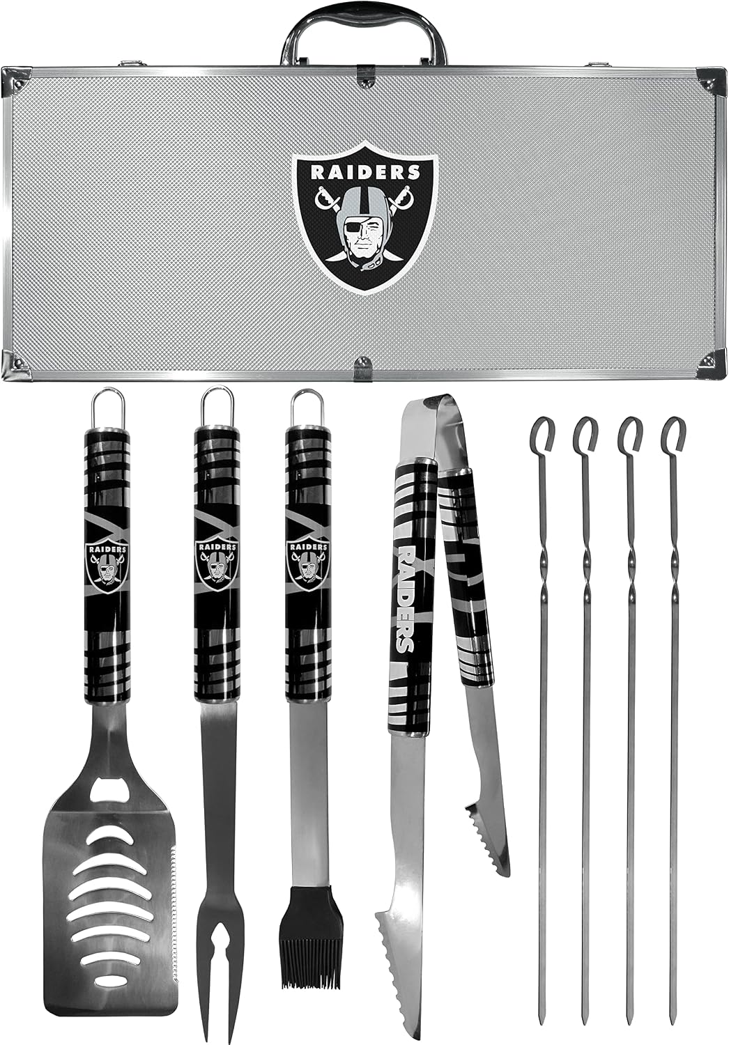 NFL Siskiyou Sports Fan Shop Las Vegas Raiders Steel Tailgater BBQ Set w/Case 8 piece Gray