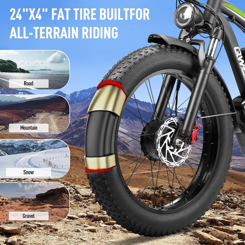 8000W Peak Dual Motor Electric Bike for Adults, 47MPH Fast Fat Tire E-Bike with Detachable Battery, 105Miles Long Range, Hydraulic Disc Brakes, 7-Speed Gears, All-Terrain for Mountain Snow Commuter
