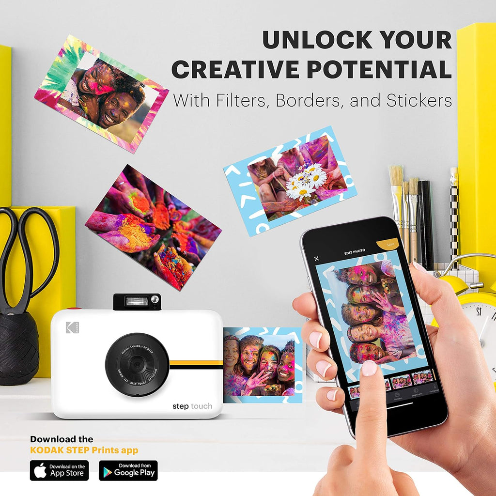 Zink Kodak Step Touch | 13MP Digital Camera & Instant Printer with 3.5' LCD Touchscreen Display, 1080p HD Video (White) Starter Bundle