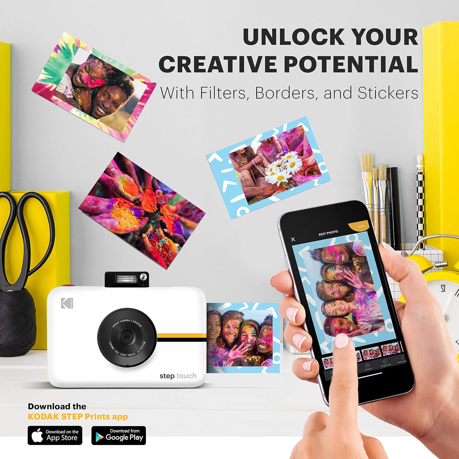 Zink Kodak Step Touch | 13MP Digital Camera & Instant Printer with 3.5' LCD Touchscreen Display, 1080p HD Video (White) Starter Bundle