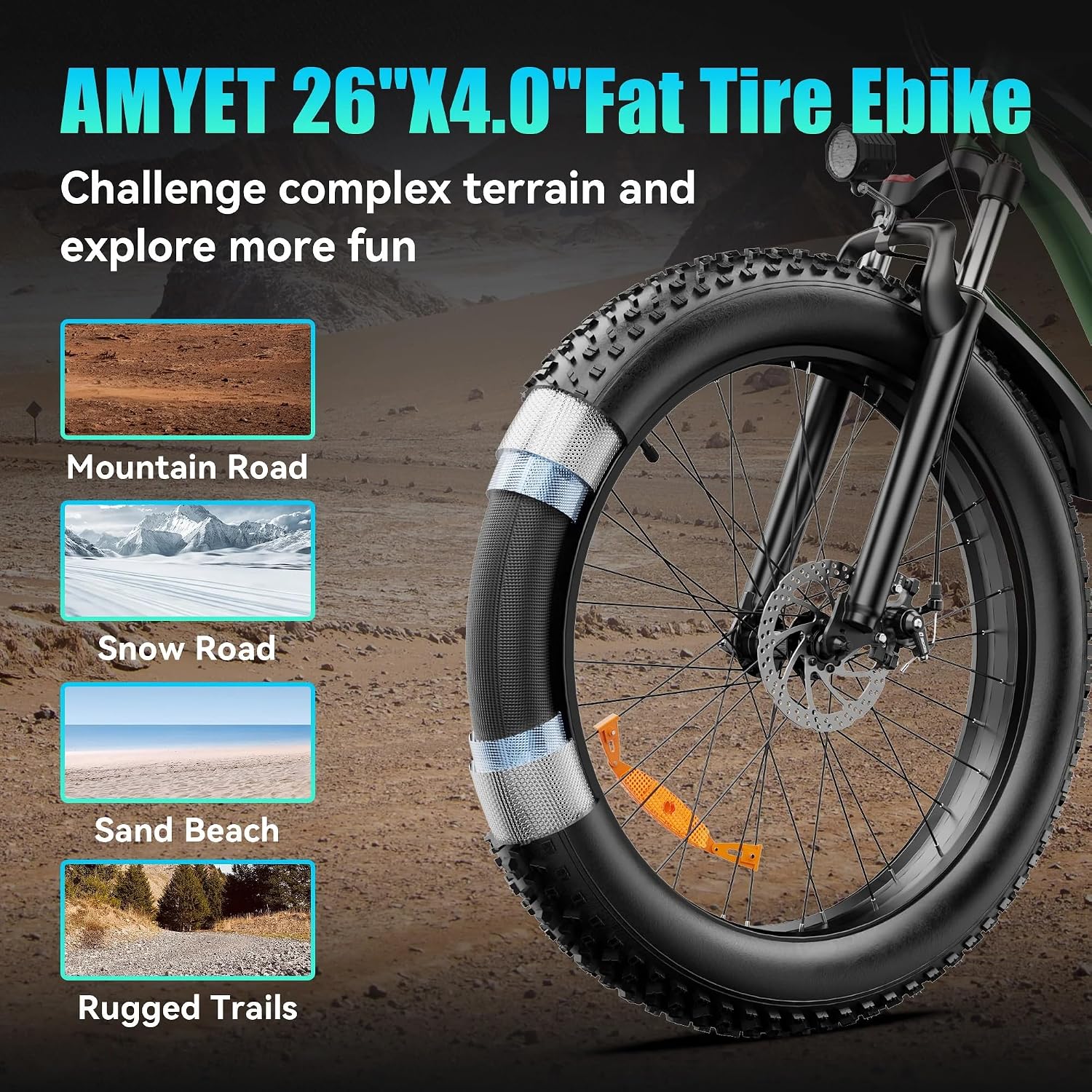 AMYET EB26 Electric Bike for Adults Peak 1500W Electric Bicycle 48V 15AH (720WH) Battery Electric Bike 26' Fat Tire Mountain 28mph 7 Speed Gears Ebike with UL 2849 Certified