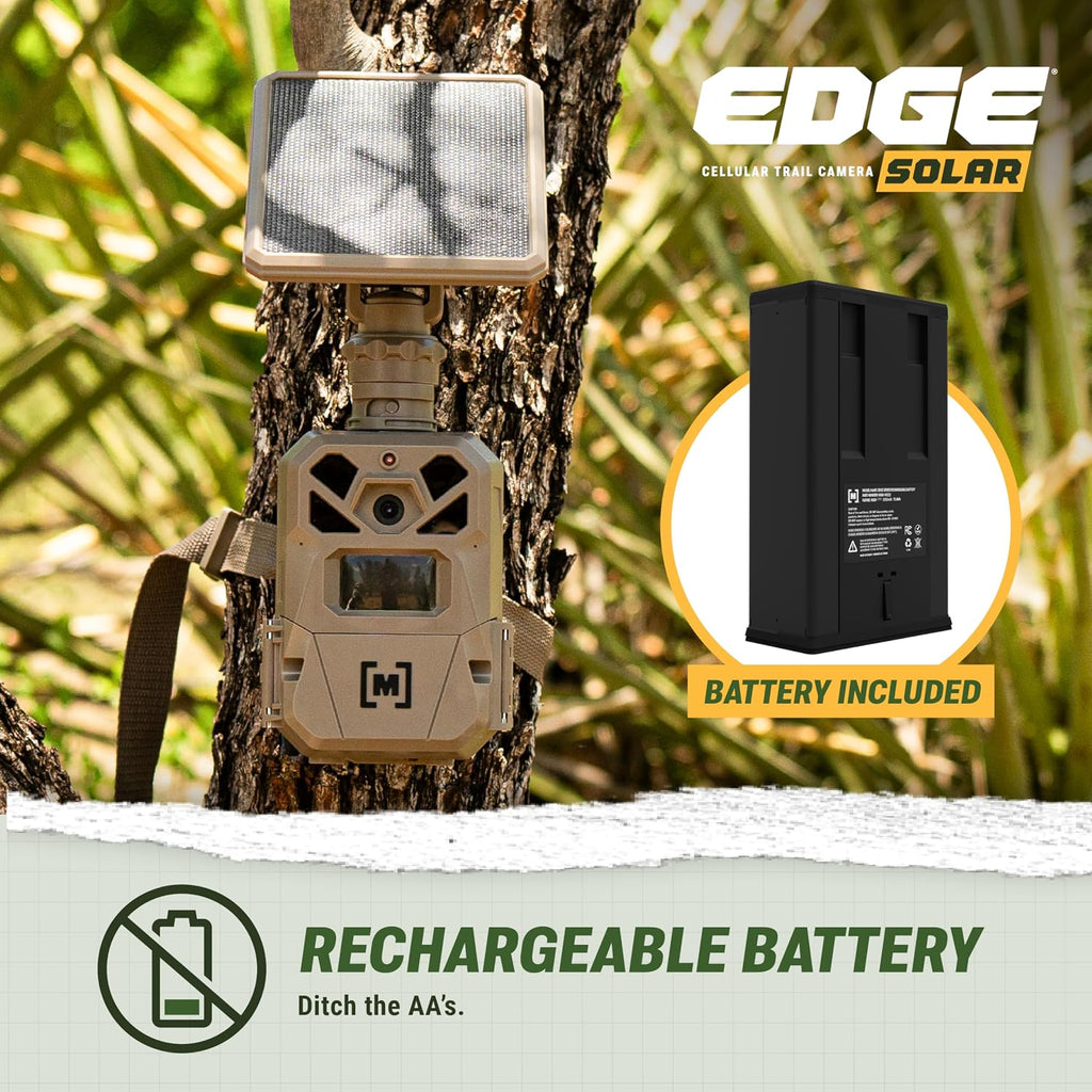 Moultrie Edge Solar Cellular Trail Camera - Integrated Solar Panel with Battery - 40MP - 1080p Video - Night Vision - Multi-Carrier LTE Auto-Connect - Built-in Memory - 0.4s Trigger Speed