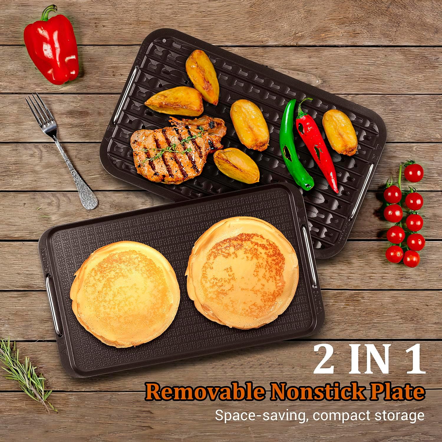 Indoor Smokeless Grill, Techwood 1500W Electric Indoor Grill with Tempered Glass Lid, Portable Non-stick BBQ Korean, Turbo Smoke Extractor Technology, Drip Tray& Double Removable Plate, Black