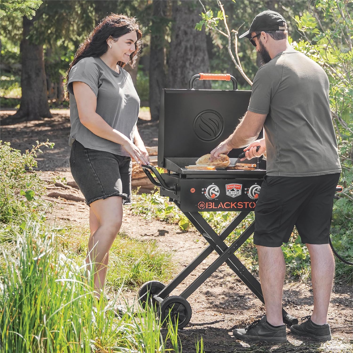 BLACKSTONE 22' On The Go Scissor-Leg Griddle with Two Burners -Stainless Steel Gas Griddle with Hood, Wheels, Side Shelf –Heavy Duty Outdoor Stainless Steel Griddle for Backyard, Patio Camping –1935