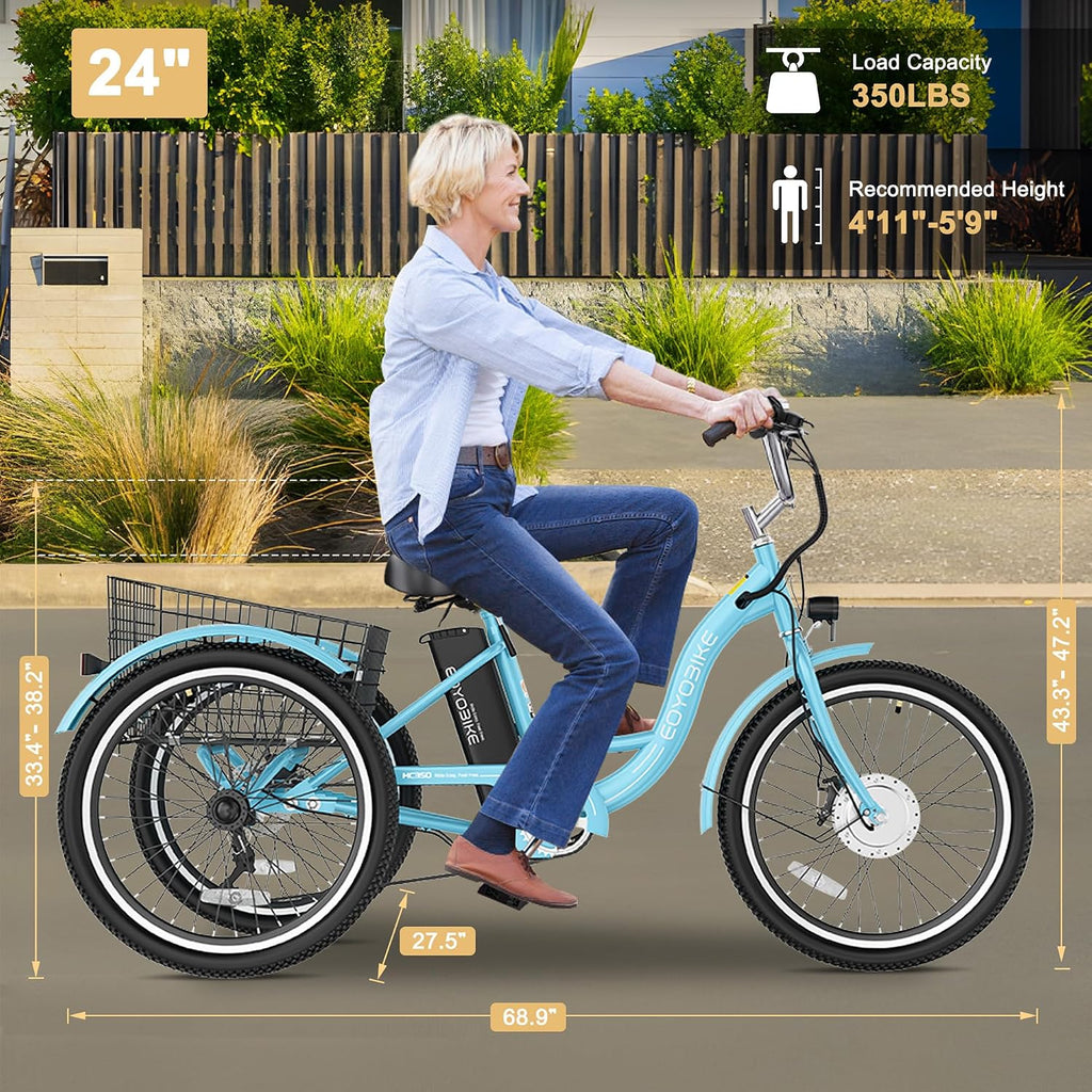 MOONCOOL Adult Electric Tricycle, 350W Front Drive Motor (Peak 700W), 15.5MPH E-Trike, Removable 36V 10.4Ah Battery, Max 60 Miles, 7-Speed 3 Wheel Electric Bike