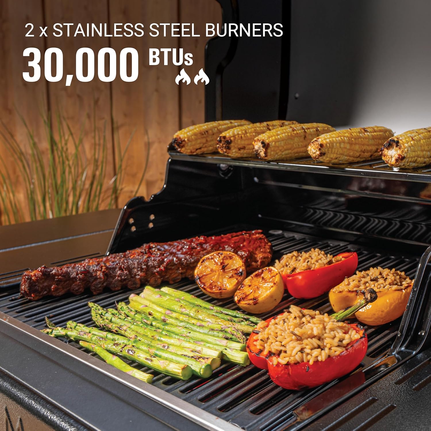 Coleman Revolution 2-Burner Propane Grill, 30,000 BTU Gas Grill with 440-Sq. In. Total Cooking Surface, 2 Side Shelves, Flare-Free Grates, and 4-Wheel Compact Cart, Black