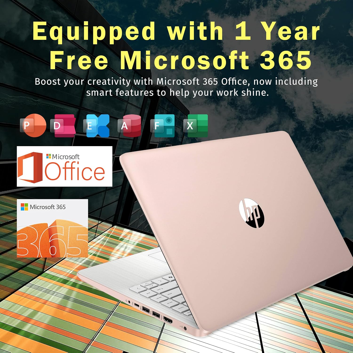 HP Stream 14' HD BrightView Laptop, Intel Celeron N150, 16GB RAM, 288GB Storage (128GB UFS + 160GB Docking Station Set), Intel UHD Graphics, 720p Webcam, Wi-Fi, 1 Year Office 365, Win 11 S, Gold