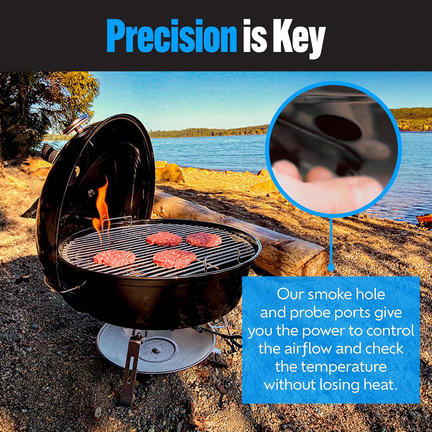 SnS Grills Slow 'N Sear Travel Kettle, 2-Zone Cook Charcoal Basket and Easy Spin 18' Grate - Portable Charcoal Grill for BBQ Cooking - Travel Kettle 18'
