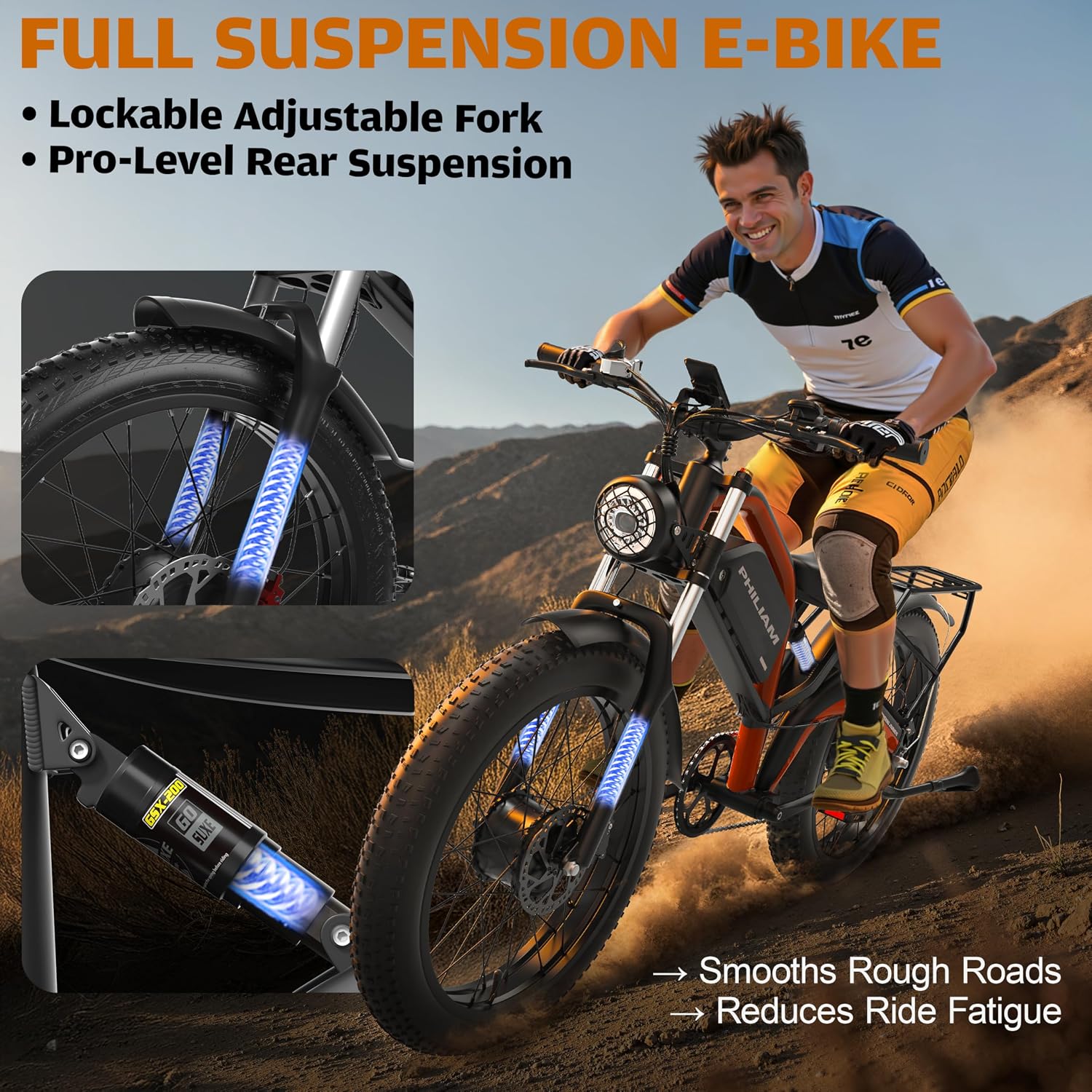 Electric Bike for Adults,5000W/3000W Peak Dual Motor ebike 35MPH E Bikes for Men Women,52V 32/23AH Battery, 80/100 Miles Range Ebike,26'Fat Tire Full Suspension E-Bike