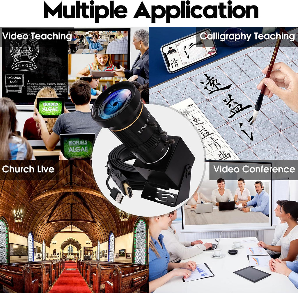 HDMI 4K USB Camera for Live Streaming 10X Variable Focus PC Webcam USB HDMI Simultaneous Output Video Conferencing Close up Zoom in and Out Web Camera for Online Teaching Training