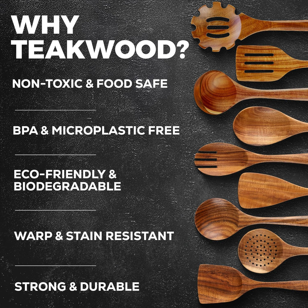 Zulay Kitchen 30-Piece Teak Wooden Utensils - Natural Teak Cooking Utensils with Premium Gift Box - Non-Stick Wooden Spoons - Kitchen Gift Set - Comfortable Grip
