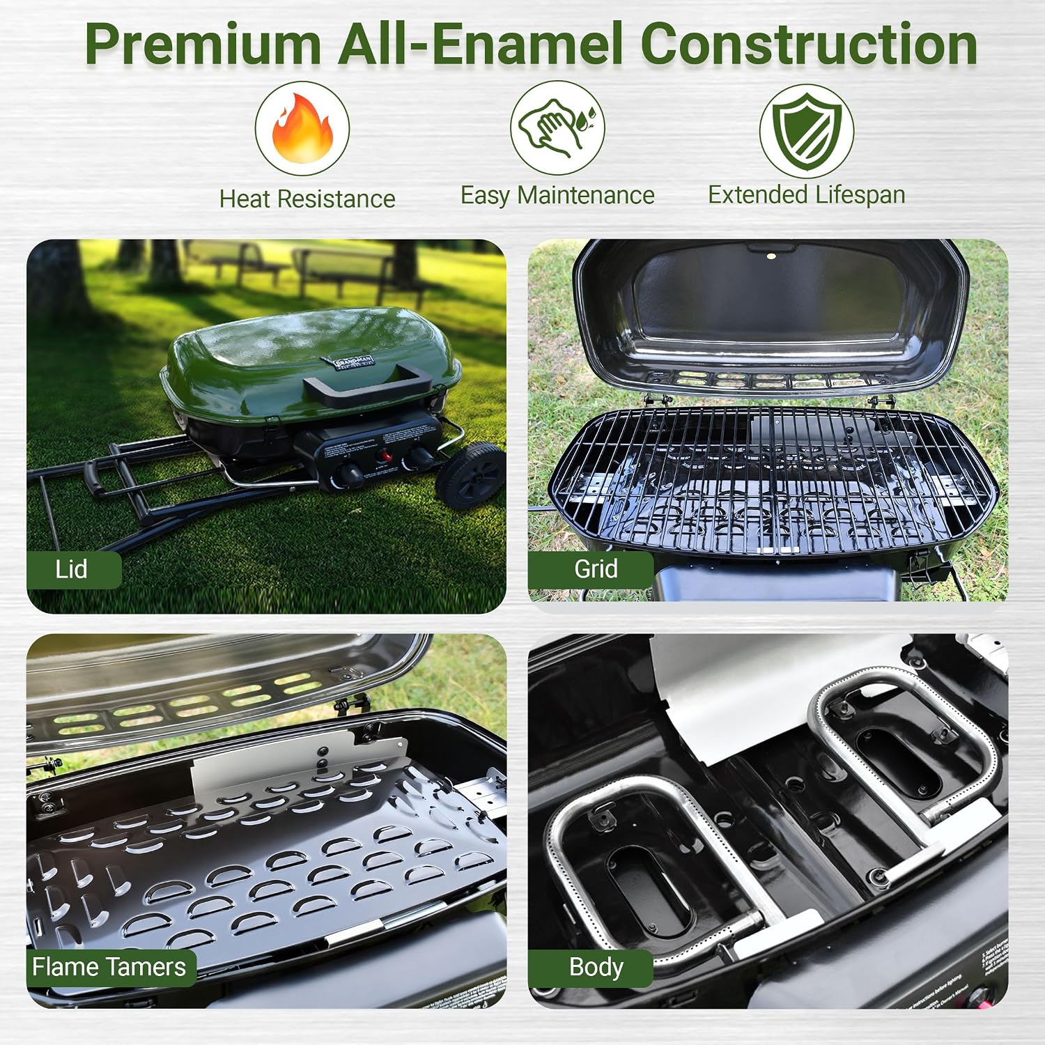 Brand-Man Propane Gas Grill, Portable Standup Grill with Folding Cart & Push-Button Ignition, Ideal for Camping, Tailgating, BBQ, Backyard, Patio & More