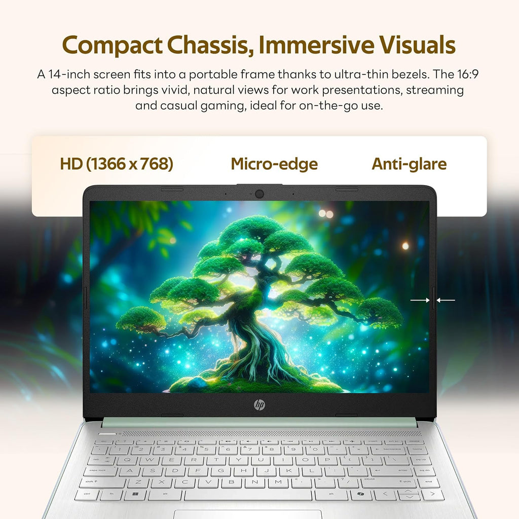 HP Flagship 14' HD Student&Business Laptop with AI Copilot, 13th Gen Intel 4-Core, 4GB RAM, 1.12TB Storage (128GB UFS + 1TB Docking Station), 1 Year Office 365, Wi-Fi 6, Win 11 S, Willow Green