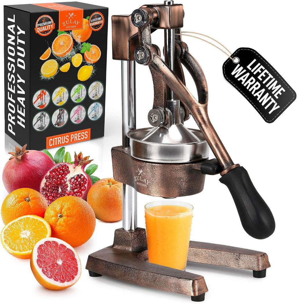 Zulay Kitchen Cast Iron Juicer - Heavy Duty Manual Juicer with Detachable Strainers for Easy Cleaning, Orange Juice Press for Citrus Fruits, Perfect for Bartenders, Juice Lovers & Health Enthusiasts
