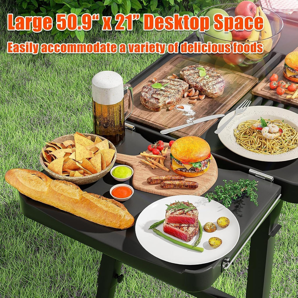 Hisencn Grill Stand for Ninja Woodfire OG701 OG901 OG850 OG951, Pizza Oven Table Stand for Onni 12, Quick-Fold Grill Cart for Blackstone, Cuisinart, 51-Inch Spacious Tabletop, with Air Vent (34''H)