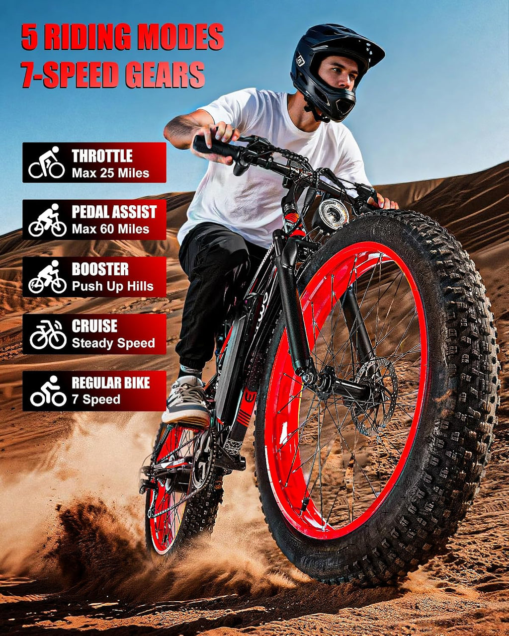 Electric Bike for Adults,1500W Peak Motor E Bikes, 26' Fat Tire Electric Bicycle, 28+ MPH 60 Miles Electric Mountain Bike, Removable Battery, Dual Brake, 7 Speed
