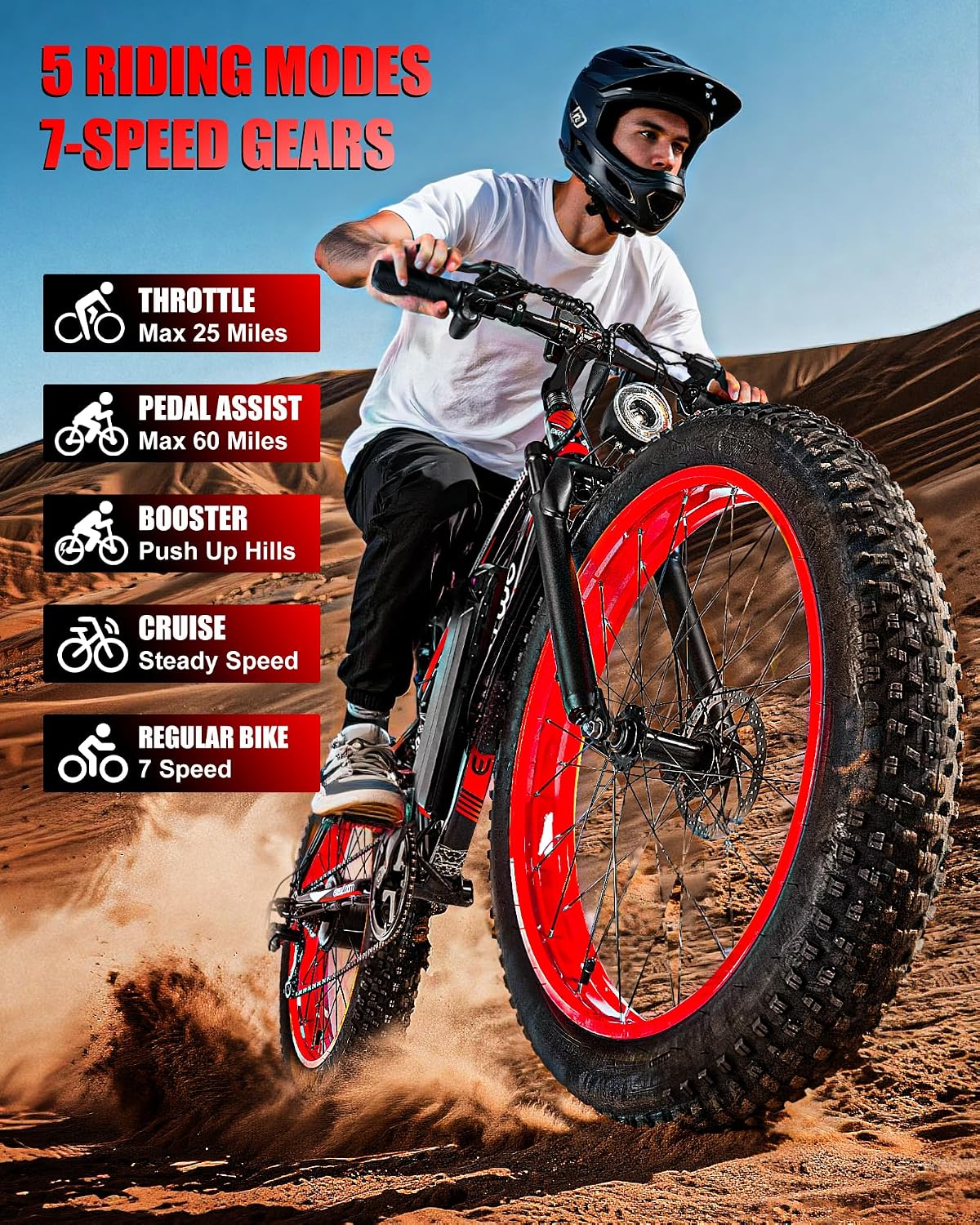 Electric Bike for Adults,1500W Peak Motor E Bikes, 26' Fat Tire Electric Bicycle, 28+ MPH 60 Miles Electric Mountain Bike, Removable Battery, Dual Brake, 7 Speed