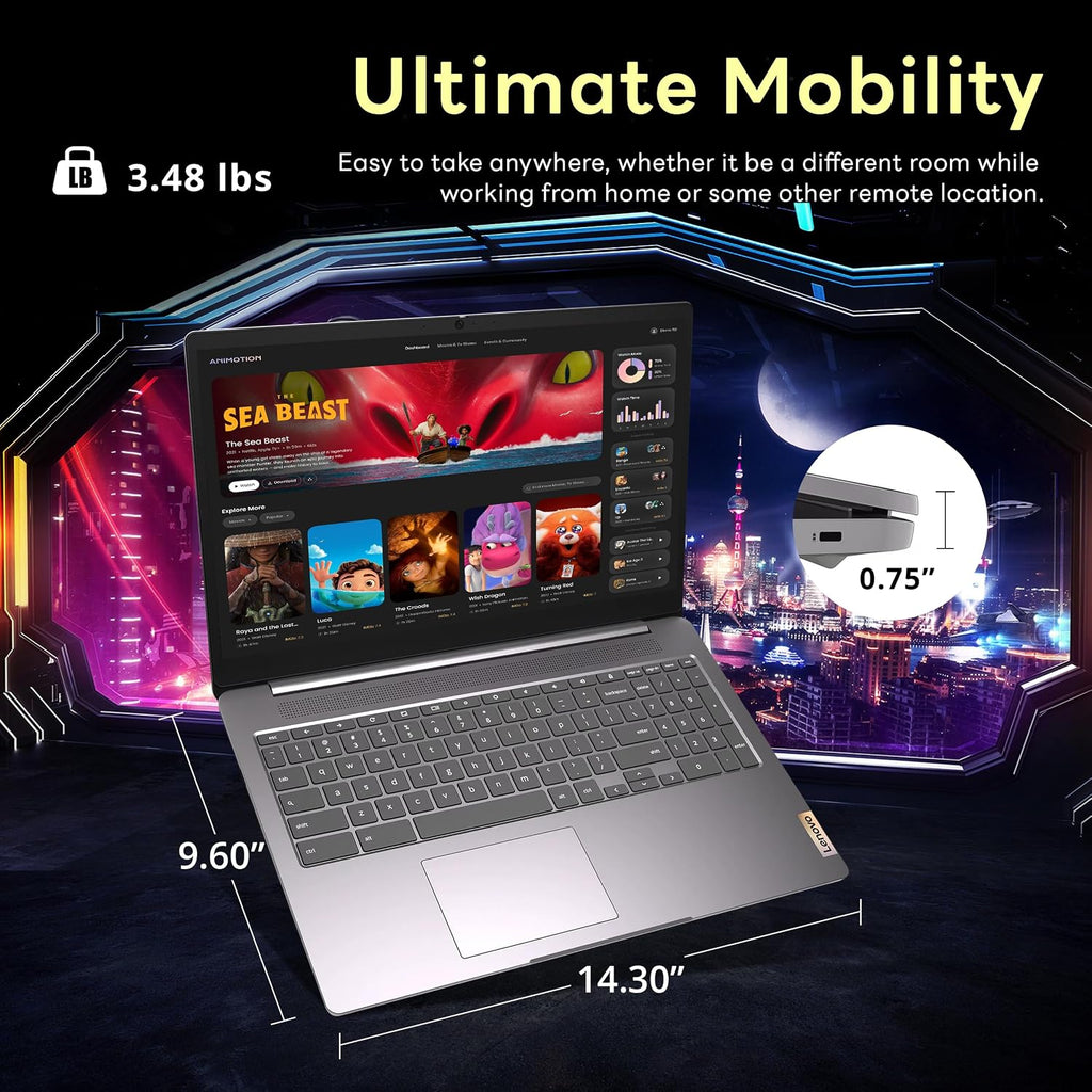 Lenovo IdeaPad 3i 15.6' FHD Chromebook, Intel Celeron N4500, 4GB LPDDR4x, 1TB Storage (64GB eMMC+1TB Docking Station Set), Intel UHD Graphics, Numeric Keypad, Wi-Fi 6, Chrome OS, Arctic Grey